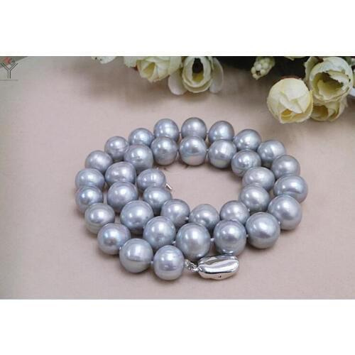 Wedding Women Jewelry Necklace 11mm Light Gray Pearl Choker Necklace Natural Freshwater Pearl
