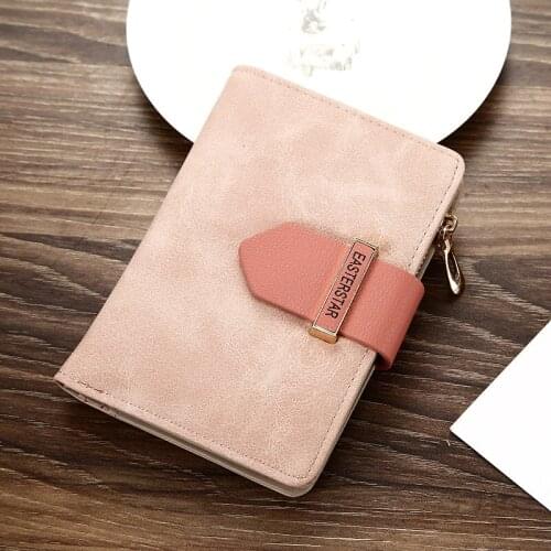 Womens Wallets Short Vintage Matte Leather Clutch Bag Female Zipper Letter Hasp Solid Color Coin Purses Ladies Card Holder