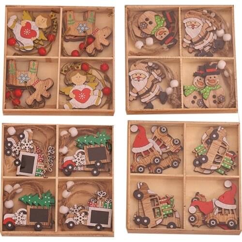 12Pcs Christmas Tree Decoration New Year 2021 Wooden Ornaments Noel Merry Christmas Decorations for Home Xmas Natal Navidad 2020