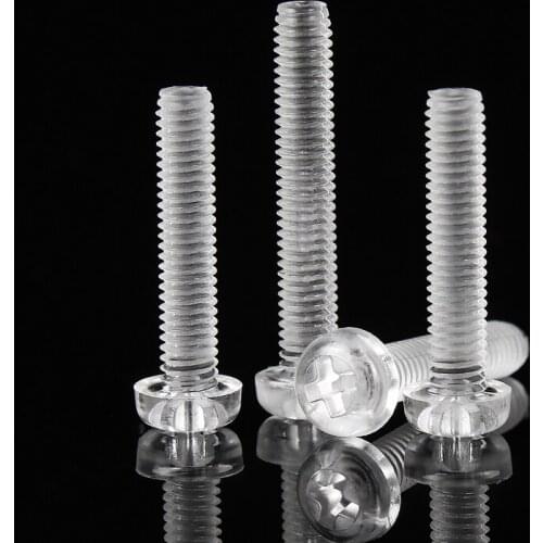 25pcs M3 M4 Acrylic Clear Transparent Plastic Phillips Round Head Screw Pan Cross Head Bolt Metric Threaded length=4-25mm