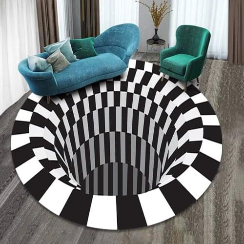 3D Vortex Carpet Black White Grid Bottomless Hole Illusion Rug Living Room Bedroom Anti-Slip Floor Mats Home Fashion Carpet Rugs