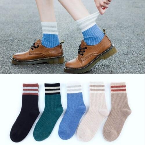 5Pairs Lot Womens Soft Cotton New Color Stripe Socks Breathable Student Cute Ladies Female Casual Sock calcetines meias socken