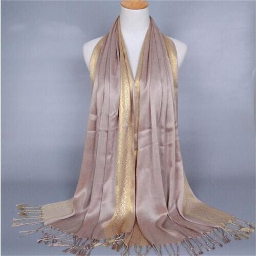 2021 New Women Gold Cotton Solid Color Muslim Head Scarf Shawls And Wraps Pashmina Bandana Female Foulard Ladies Hijab Stores