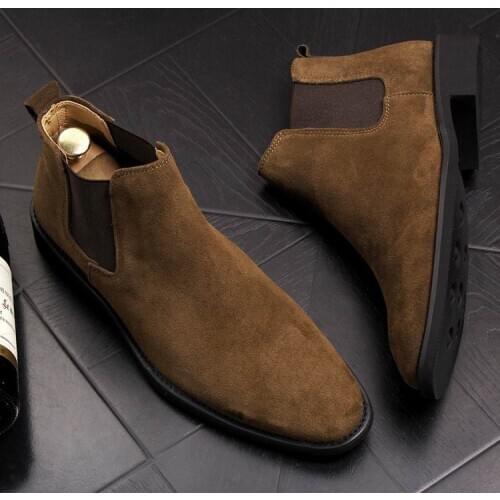 2019 Winter Men Chelsea Boots Brown Slip on Nubuck Trending Leisure Black Luxury High Top Casual Boots 38-44 Ankle Boots