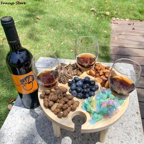 Wooden Folding Picnic Table Red Wine And Fruit Table Yard Snack Table 4 Wine Rack Fruit Tables Yard Terraces Snack Table