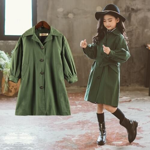 Childrens Clothing Girls Windbreaker Spring New 2020 Big Kids Korean Mid-length Belt Waist Thinner Childrens Jacket