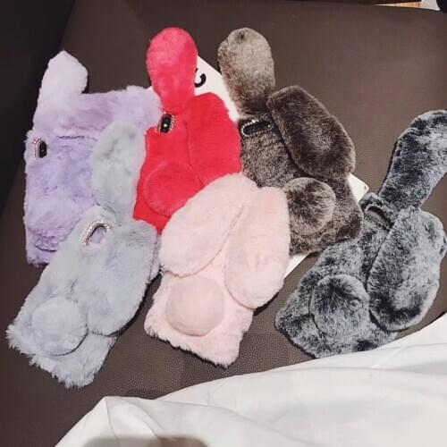 For Samsung galaxy A7 2018 A750 A3 A5 A7 2017 2016 A6 A8 A9 2018 S8 S9 Plus Note 9 8 S7 S6 edge Rabbit Fur Case Plush Bunny