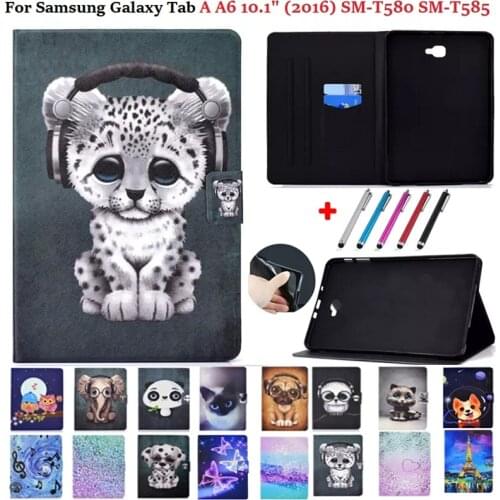 For Samsung Tab A6 10.1 2016 Case SM-T580 Animal Tablet Cover For Samsung Galaxy Tab A 6 2016 10.1 T585 T580 Cover Case Kids Pen