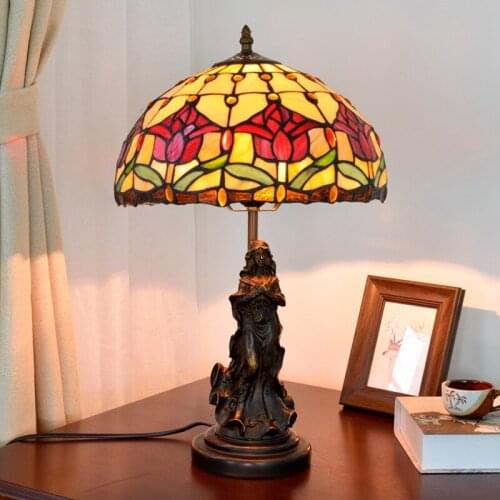 European Retro Pastoral Red Tulips Living Room Dining Room Bedroom Bedside Table Lamp Bar Republic Glass