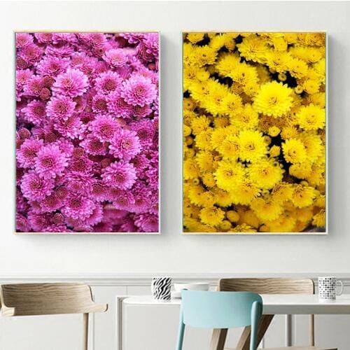 Purple and Yellow Chrysanthemum Canvas Painting Flower Wall Art Nordic Posters and Prints Pictures for Living Room Home Decor