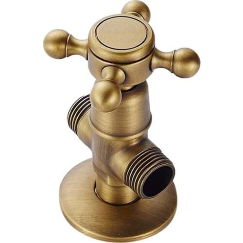 HOT-Brass Faucet Interface, Antique 3-Way Angle Valve, Bathroom Hot and Cold Water Sealing Valve Bathroom Accessories
