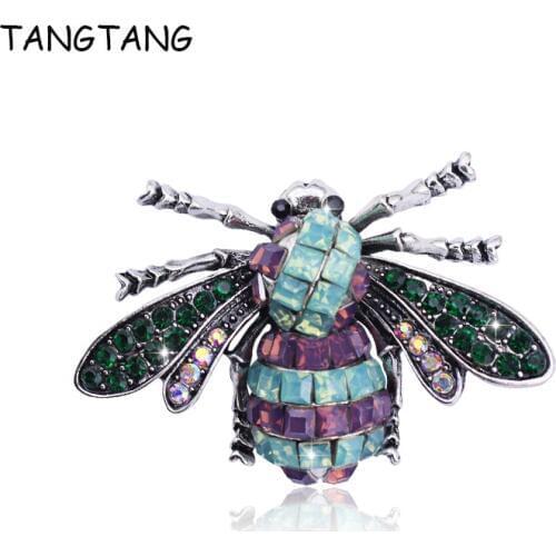 Classic Opal Crystal Bee Brooch Antique Silver Plated Green Rhinestones Glamour Jewelry Pin Sweater Ornament Accessories, FB251