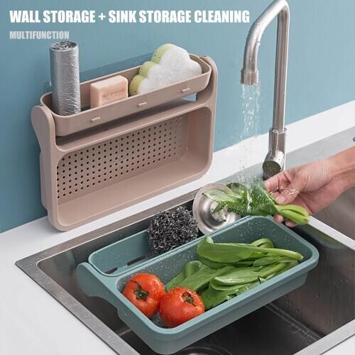 Kitchen Drain Foldable Dish Rack Sink Hanging Storage Folding Kitchen Accessories Punch-Free Sponge Drain Dry Towel Storage Box