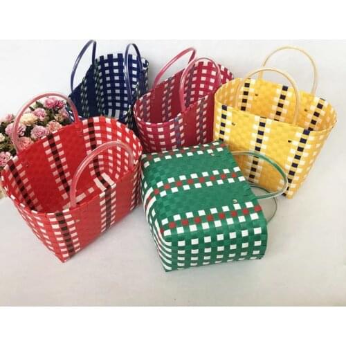 Summer Print Handmade Woven Plaid Shopping Bags for Women Basket Luxury Beach Bag Pet Bag Totes Fashion PVC Bag