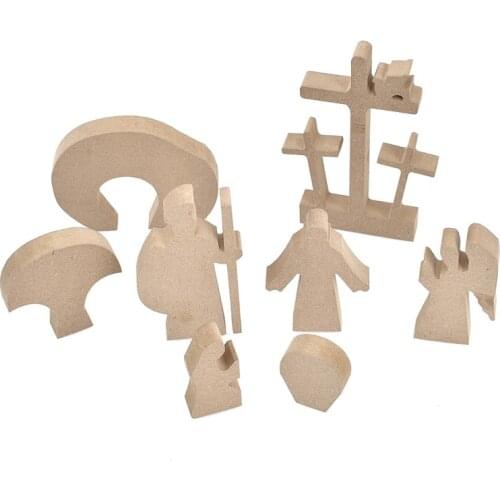 Lychee Life Easter Wooden Decoration Wood DIY Crafts Easter Wooden Cross Resurrection Scene Wooden Nativity Set Home Decoration