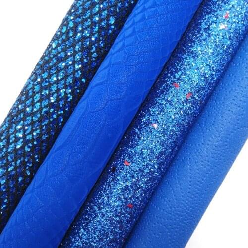 Twinkling Twinkling Mesh Blue Glitter Fabric Leather Embossed Flowers Snake Synthetic Faux FabricFelt Backing 21X29CM KM585