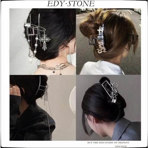 Punk Metal Pearl Steel Clip Tassel For Women Retro Geometric Barrettes Claw Chain Hairpin Girl Hair Accessories Fashion Jewelry