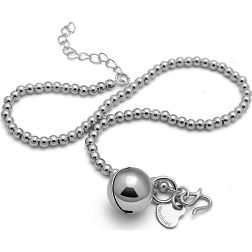 Fashion 925 silver bells anklets.Women solid 925 silver anklets.Lovely 27 cm round pearl ball anklets.Charming lady jewelry