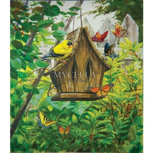 Cartoon 5d Diy Diamond Painting Birds Butterflies Diamond Mosaic Cross Stitch Birdhouse Home Decor Picture Full Rhinestone Gift