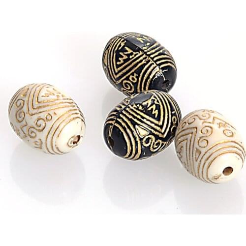 New Arrival 12x16 MM Pattern Antique Design Spacer Beads Acrylic Plastic Loose Oval Beads For Diy Jewelry Making Supplies