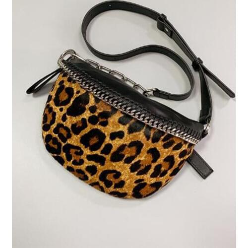 New Leopard Real Genuine Cow Leather Zipper Fanny Packs Chest Waist Bum Belt Handbags Brand Shoulder Bag Mini Tiny Saddle Bags