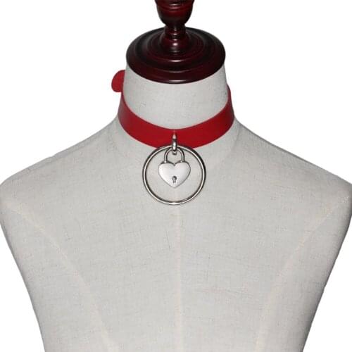 Personality punk rock nightclub men and women leather alloy love lock clavicle collar necklace rivet