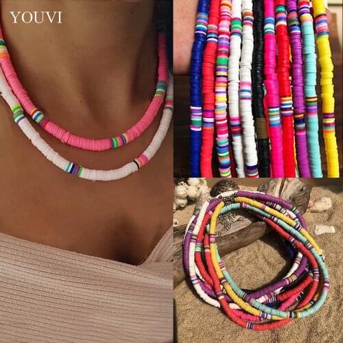 YOUVI Bohemia Polymer Clay Necklace Soft Pottery Choker Necklace Colorful Surfer Beads Collar Handmade Femme Jewelry Gifts