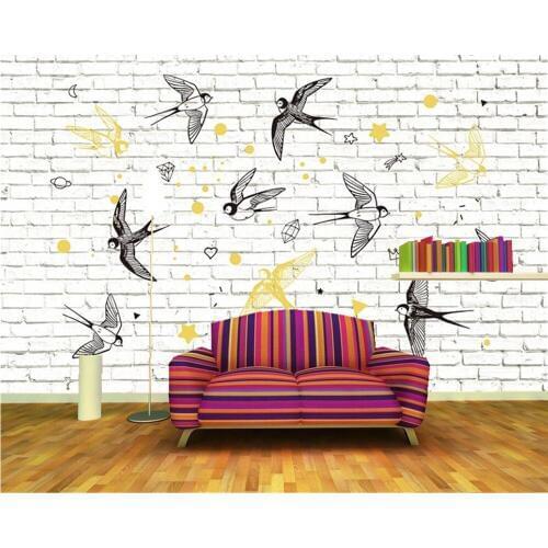 Papel de parede Modern white brick wall hand drawn lines swallow living room tv wall bedroom wall papers home decor
