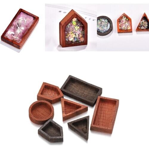 1Pcs Geometry Solid Wood Epoxy Resin Molds Rosewood Frame Crafts For Placing Photo Pendant For DIY Jewelry Making Accessories