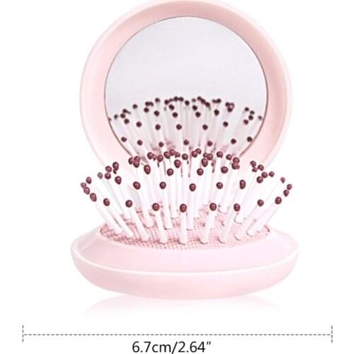 Portable Round Mirror Hair Comb Folding Massage Hair Brush Mini Airbag Combs