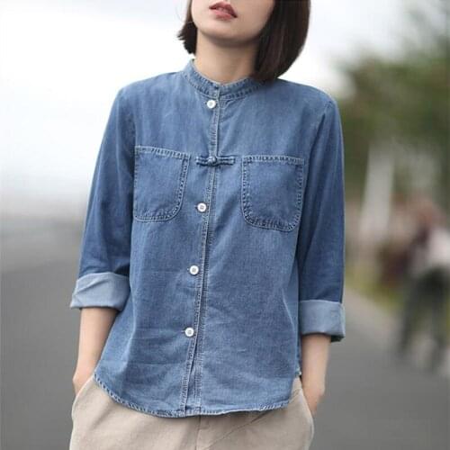 Женские голубые рубашки QATURALAN China At AliExpress
