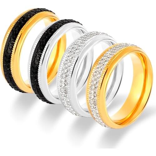Luxuxy Middle Double Circle Black Zircon High Quality Stainless Steel Finger Rings For Women Fashion Four Colors Ring New Design
