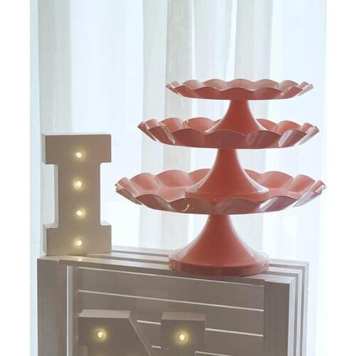 Pink Iron Crystal Pendant Cake Stand Mirror Surface Wedding Dessert Tray Cupcakes Fruits Cookies Pan Display Serving Rack S/M/L