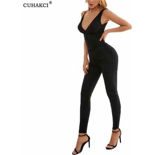 CUHAKCI Women Rompers 2021 Summer New Ladies Casual Clothes Slim Jumpsuit Sleeveless Backless Playsuit Trousers Overalls Black