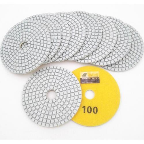 SHDIATOOL 10pcs 4"/100mm Grit 100 Professional White Diamond Wet Polishing Pads Resin Bond Sanding Discs Stone Polishing Disc