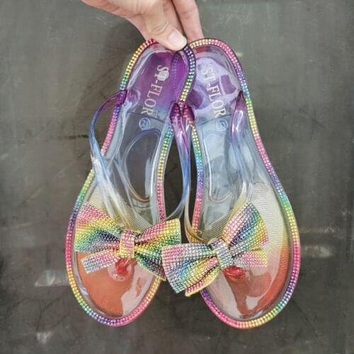 New Summer Womens Slippers Outside Beach Shoes Ladies Flip Flops Transparent Jelly Shoes Clear Flat Slides Crystal Woman Shoes