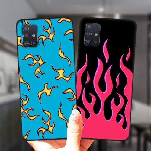For Samsung A52 A72 A51 A71 A50 A70 A12 A02 A42 A32 A31 A21S A41 A11 A30 A20 Case Fashion Fire Artistic Flame Silicone Cover