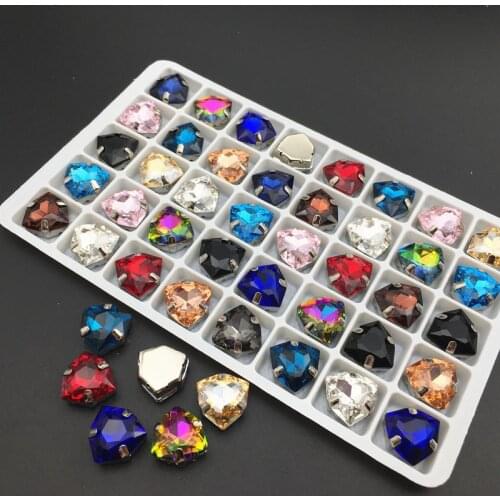 TopStone 12mm K9 Crystal Fat Triangle Sew On Glass Rhinestone in Claw Setting For Jewelry Making