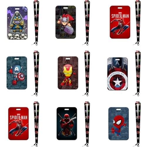 Disney Anime Marvel Spiderman Ironman Pvc Card Cover Student Campus Card Mickey Mouse Hanging Bag Card Holder Lanyard Id Card