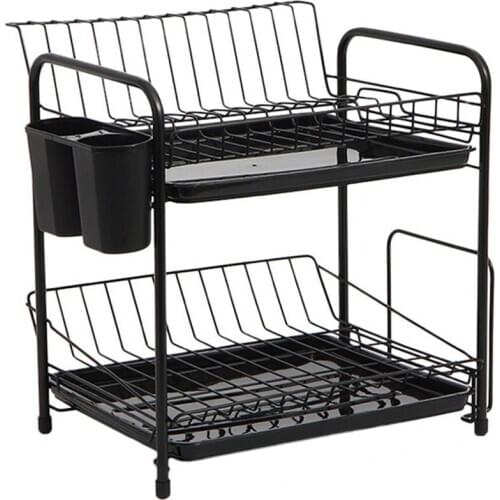 Dish Rack Set 2-Tier Kitchen Organizer Tools Plate Spoon Storage Frame Steel Drain Bowl Rack Kitchen Dish Shelf