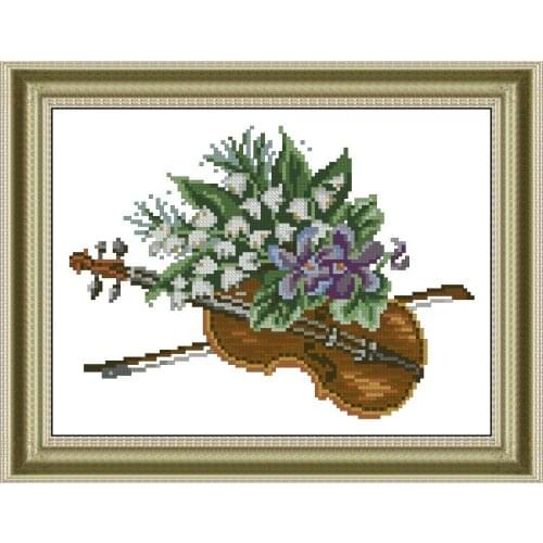 Top Quality Cute Lovely Counted Cross Stitch Kit Violin and Flower Flowers Wiehler 4805-7