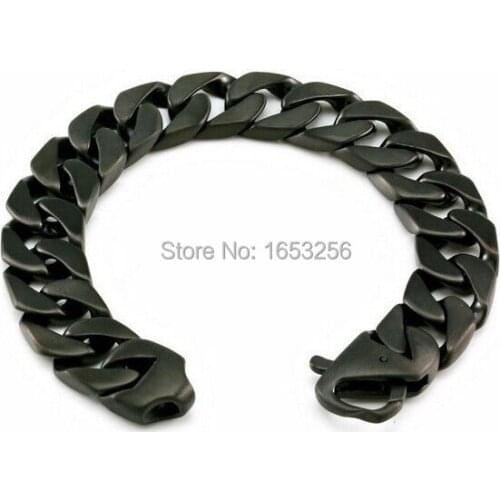 15.5mm 8.46'' High Quality Curb Cuban Link Bracelet Stainless Steel IP Black Plated Never Fade Bling Jewlery Gift For Men Male