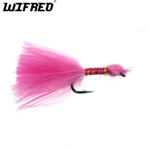 Wifreo 10PCS Pink Marabou Streamer Fly Leech Fly for Trout Fishing Ffly Fishing Artificial Bairs #10