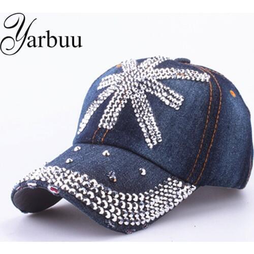[YARBUU] Baseball Caps 2016 new style denim cap men and womens rhinestone hat cotton snapback cap tourism cap free shipping