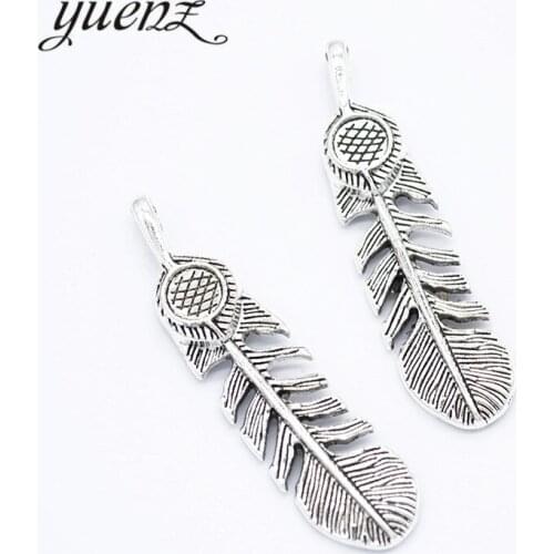 YuenZ 4pcs Antique silver color alloy Metal feather pendant Charms for Jewelry Making Diy Handmade Jewelry 49*12mm D323