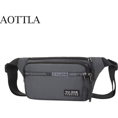 AOTTLA Fanny Pack For Male 2021 Fashion Mens Belt Bag Pure Color Quality Shoulder Bag Travel Waist Bag For Men Casual Sports Ba