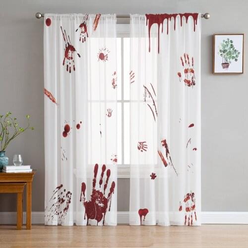 Halloween Red Palm Blood Horror Tulle Curtains for Living Room Sheer Curtains for Bedroom Kitchen Window Curtain