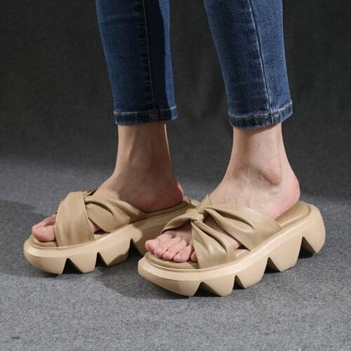 YourSeason Genuine Leather Summer Ladies Wedges Shoes Outside Slides Concise Women Leisure 2021 Handmade Slippers