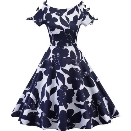 Women Vintage Dress Summer Floral Print Short Sleeve Dresses 50s 60s Office Party Rockabilly Swing Retro Pinup Plus Size