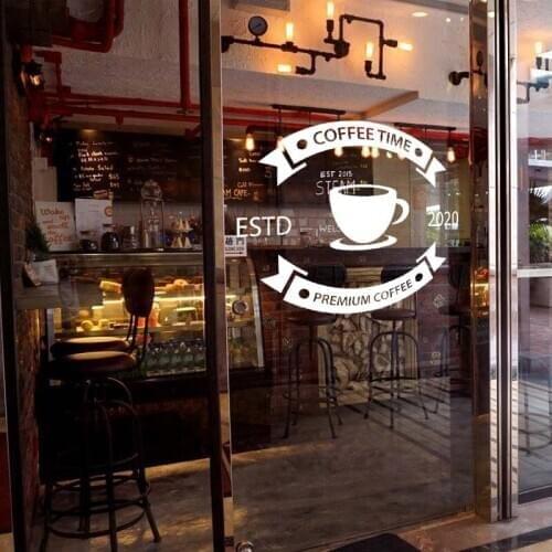 Coffee Shop Sign Coffee Time Premium Logo Cafe Decor Highest Quality Wall Cup Decal Sticker Vinyl